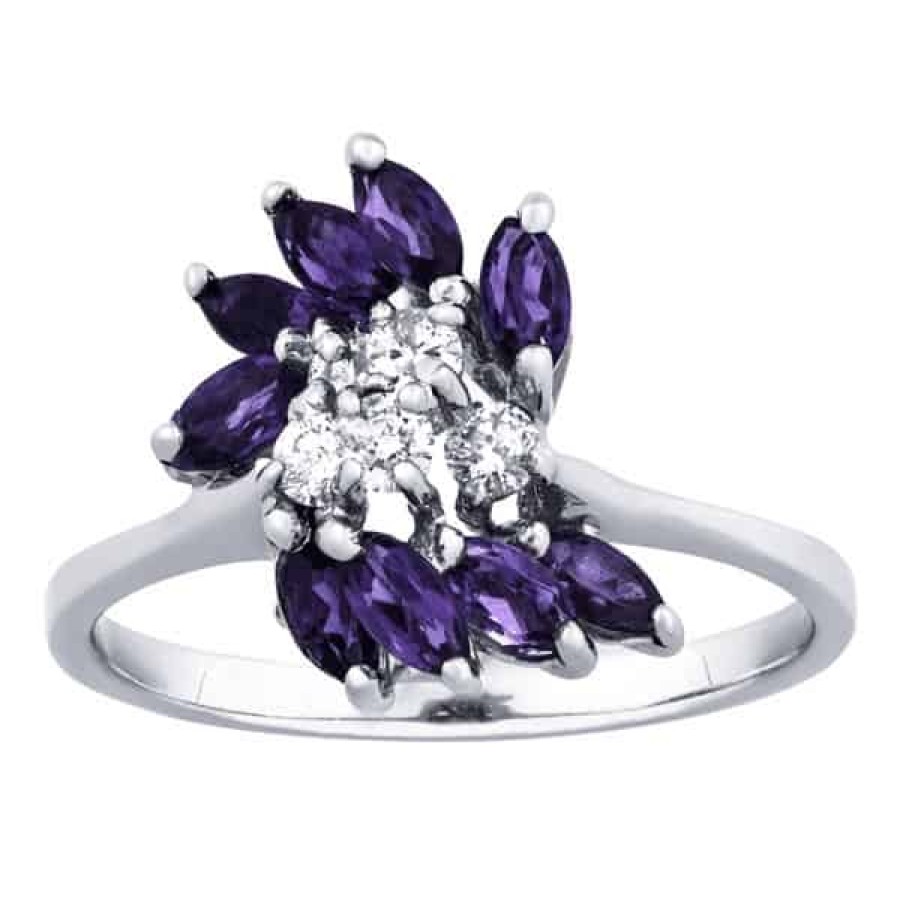 Gemstone Birthday Jewelry The Jewelry Exchange | Light 1 Carat Amethyst & Diamond Fashion Ring In 10K Gold