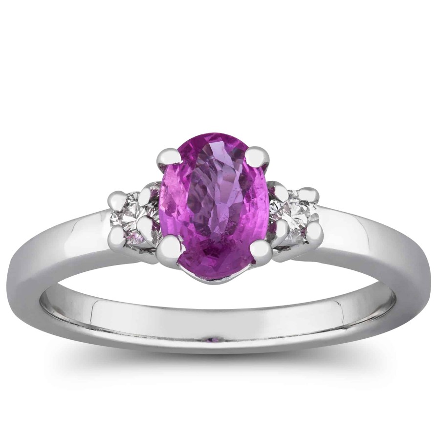 Gemstone Birthday Jewelry The Jewelry Exchange | 1 Carat Diamond - Pink Sapphire 3-Stone Ring In 14K Gold