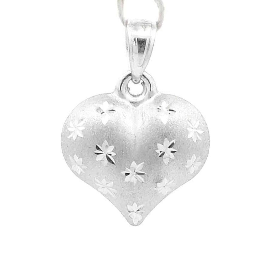 Gold Jewelry The Jewelry Exchange | Satin Heart Charm In 14K White Gold