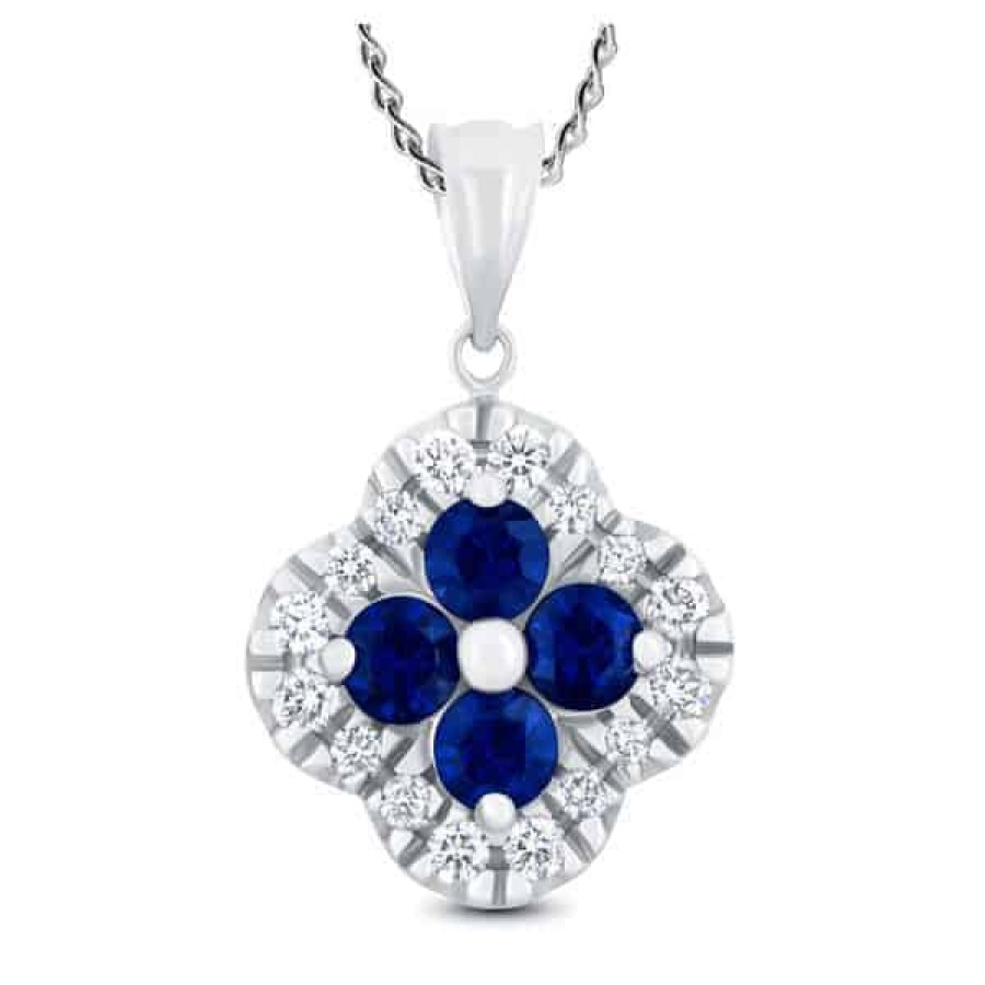 Gemstone Birthday Jewelry The Jewelry Exchange | 1/2Ct Diamond And Sapphire Pendant In Silver