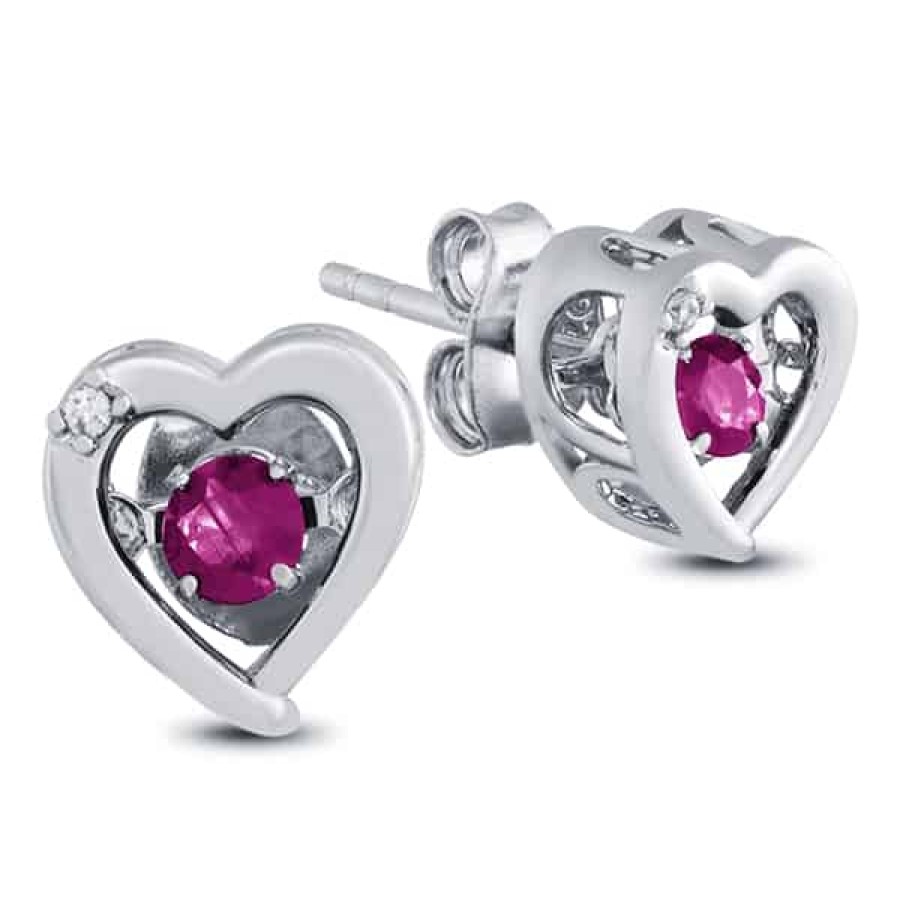 Gemstone Birthday Jewelry The Jewelry Exchange | 1/4 Carat Dancing Ruby In Silver Heart Earrings