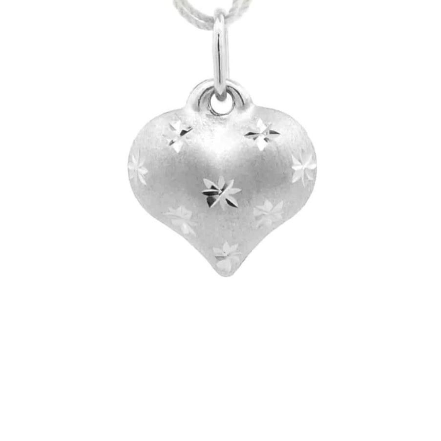 Gold Jewelry The Jewelry Exchange | Small Satin Heart Charm In 14K White Gold