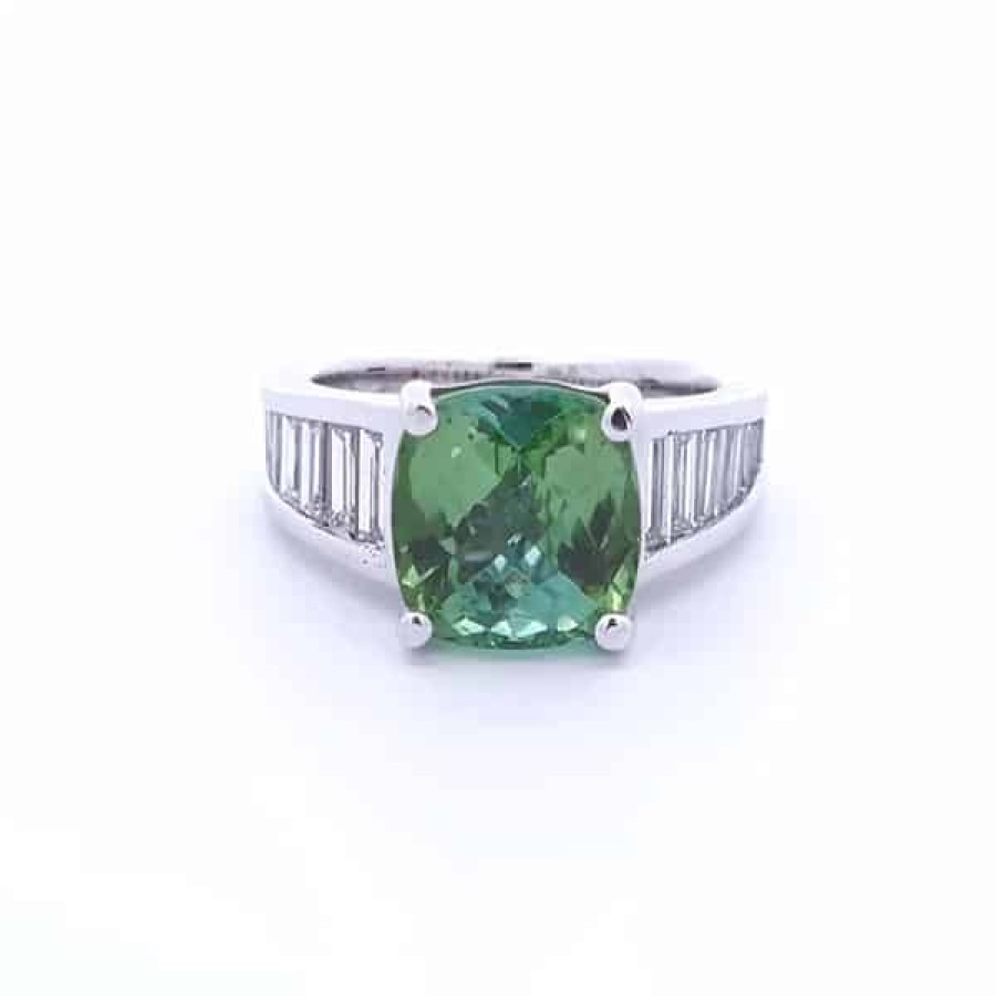 Gemstone Birthday Jewelry The Jewelry Exchange | Green Tourmaline 6 Carat Ring In 14K Gold White