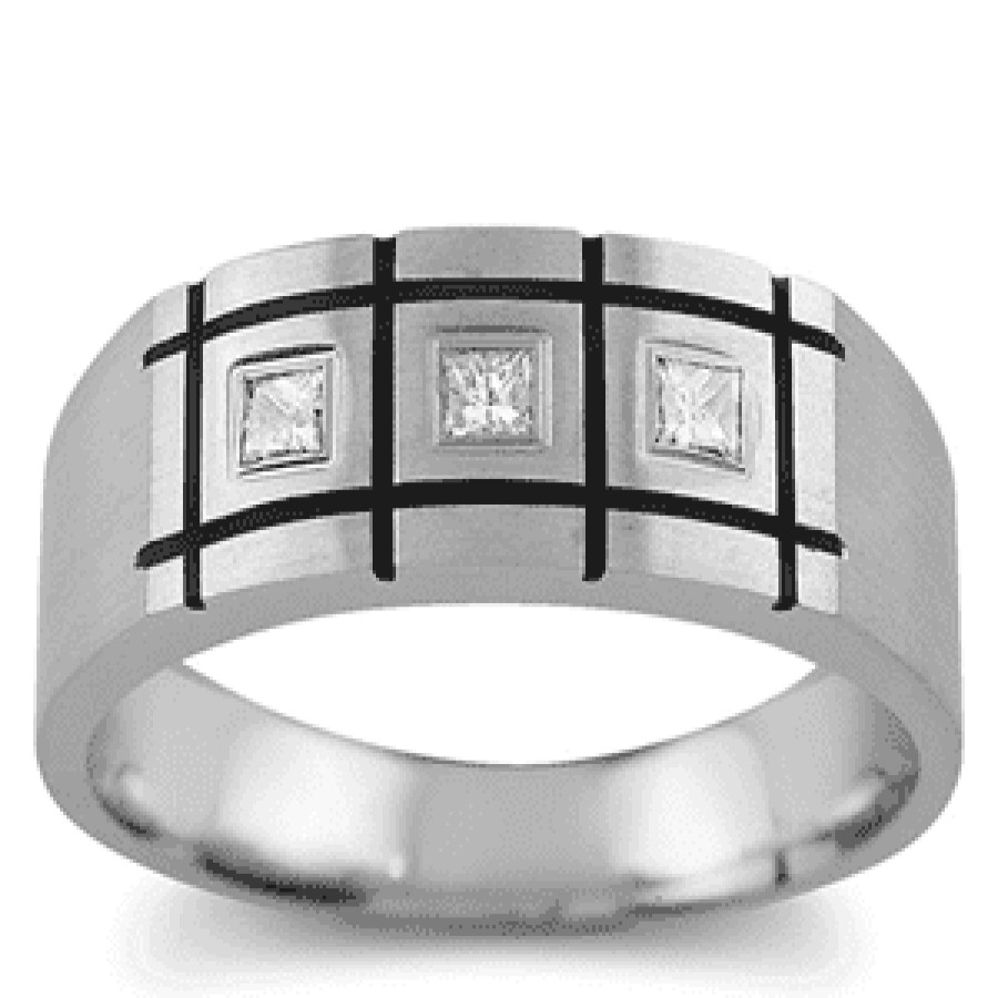 Diamond Bands The Jewelry Exchange | Princess Cut Diamond Men'S Ring In 14K Gold