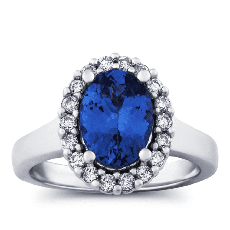 Gemstone Birthday Jewelry The Jewelry Exchange | 1 3/4 Carat Diamond & Tanzanite Halo Ring In 10K Gold