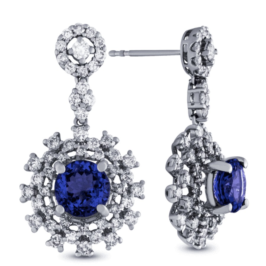 Gemstone Birthday Jewelry The Jewelry Exchange | 4 1/2 Carat Tanzanite & Diamond Earrings In 18K Gold