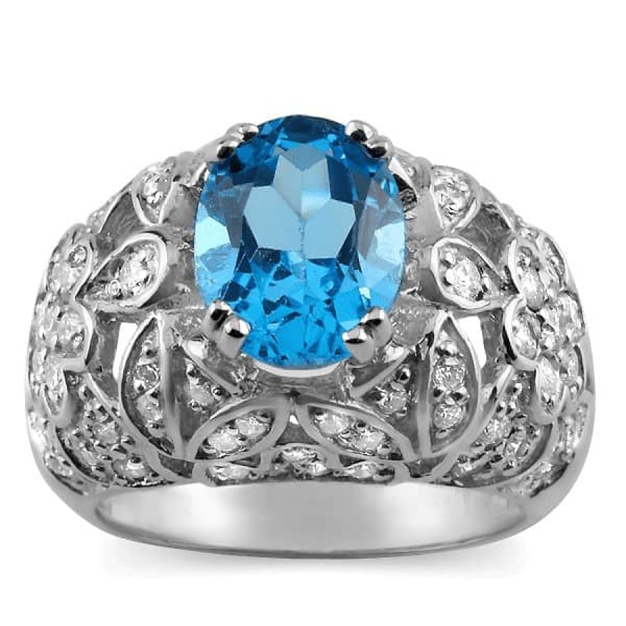 Gemstone Birthday Jewelry The Jewelry Exchange | Diamond And Blue Topaz Birthstone Ring In 14K Gold