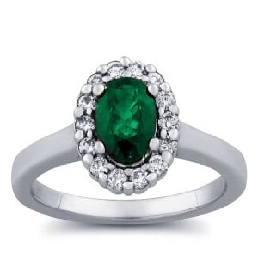 Gemstone Birthday Jewelry The Jewelry Exchange | 7/8Ct Diamond & Emerald Halo Ring