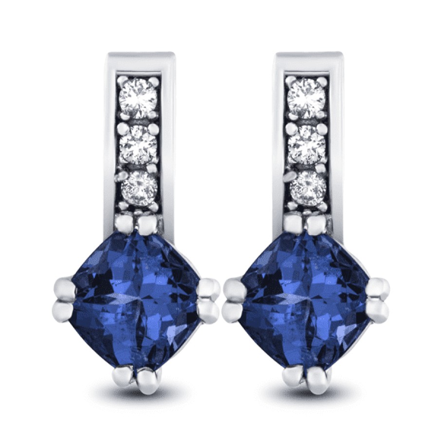 Gemstone Birthday Jewelry The Jewelry Exchange | 2 1/4 Carat Tanzanite - Diamond Earrings In 14K Gold White