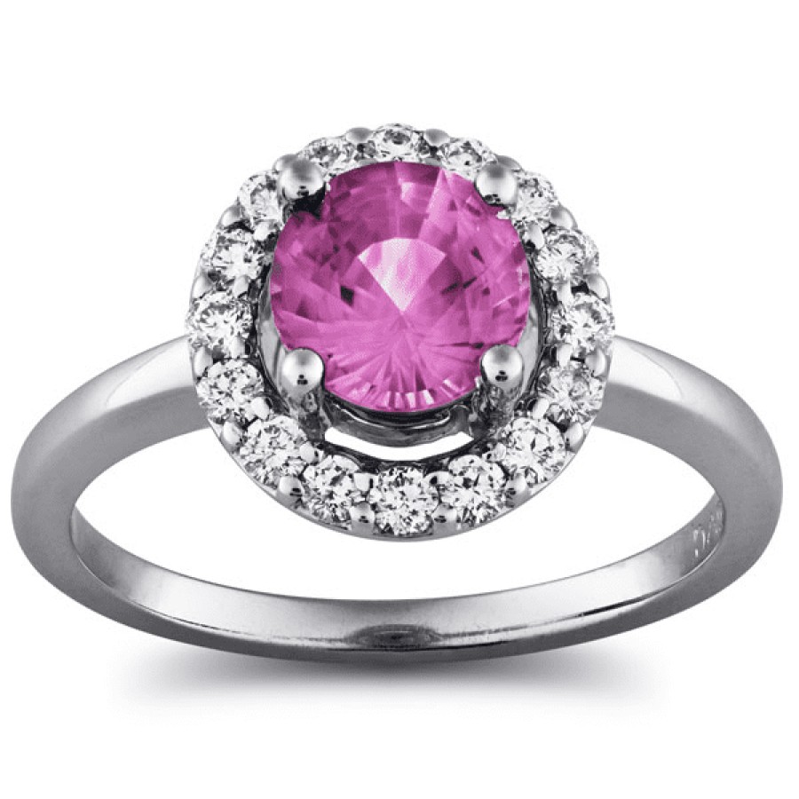 Gemstone Birthday Jewelry The Jewelry Exchange | Diamond - Pink Sapphire Halo Ring In 14K Gold